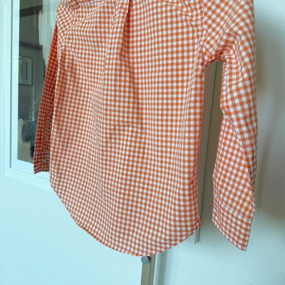 Ralph Lauren Boys Orange Gingham Long Sleeve Button-Up Size 7 Casual Spring